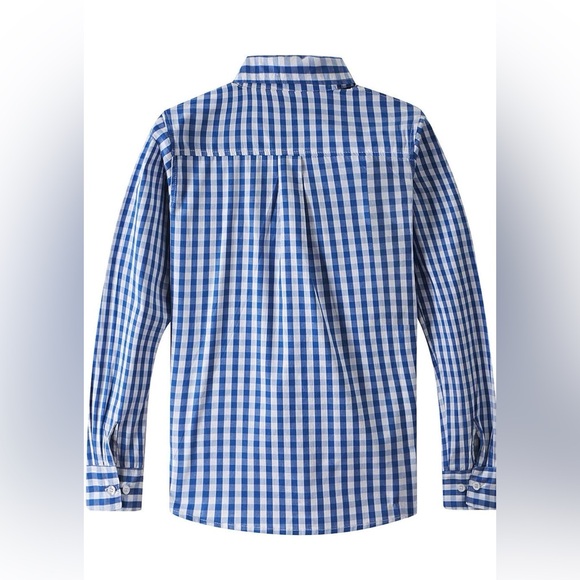 Boys' Long Sleeve Plaid Poplin Button Down Shirt, Royal Blue Gingham, Size XL - Picture 2 of 3